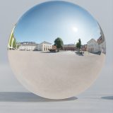 HDRI – Artillerigården (sensommar, middag) – spegeldank utan horisont (EV 11.65; Filmic Blender)
