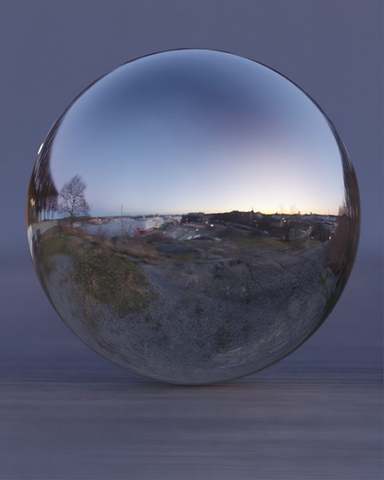 HDRI – Fåfängans utsiktsplats (vinter, skymning) – spegeldank utan horisont (EV 6.75; Filmic Blender)
