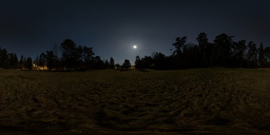 HDRI – Fullmåne över fält (vår, midnatt) – förhandsgranskning (EV -1.50; Filmic Blender)