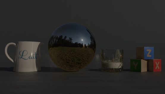 HDRI – Fullmåne över fält (vår, midnatt) – stilleben utan horisont (EV -1.50; Filmic Blender)