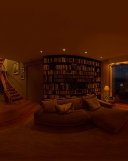 HDRI – Modernt vardagsrum (sommar, sen kväll) – förhandsgranskning (EV 4.50; Filmic Blender)