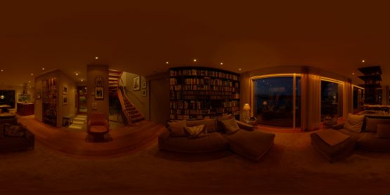 HDRI – Modernt vardagsrum (sommar, sen kväll) – förhandsgranskning (EV 4.50; Filmic Blender)