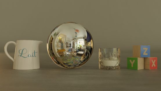 HDRI – Studiolägenhet (sommar, eftermiddag) – stilleben utan horisont (EV 6.75; Filmic Blender)