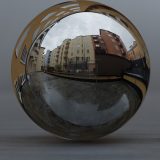 HDRI – Regnig bakgård (sommar, eftermiddag) – spegeldank utan horisont (EV 10.35; Filmic Blender)