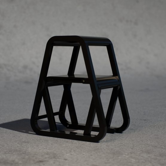 Lilla Sigma – svart trappstege i modern design – ifällt läge